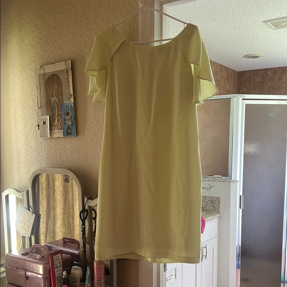 Jessica Simpson Green Asymmetrical Flutter Sleeve Cocktail Dress